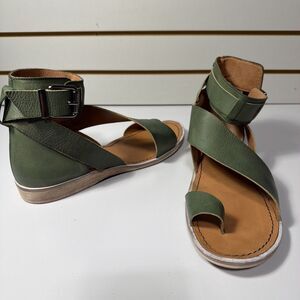 Free People Vale Boot Sandal Open Toe Khaki Green Leather Gladiator 9.5-10 EU 41